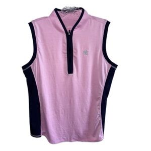 JoFit Womens Colorblock Mock Interval Sleeveless Golf Polo Pink/Navy Sz XL